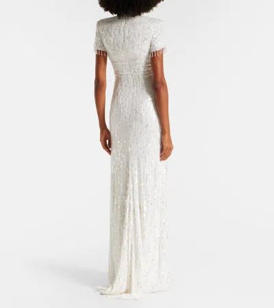 Jenny Packham Jourdain Crystal Sequined Flutter-sleeve Gown In White