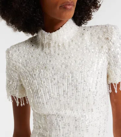 Jenny Packham Jourdain Crystal Sequined Flutter-sleeve Gown In White