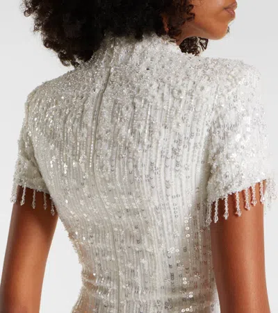 Jenny Packham Jourdain Crystal Sequined Flutter-sleeve Gown In White