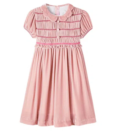 La Coqueta Lurdes Shirred Velvet Dress In Pink