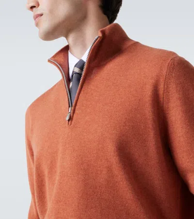 Brunello Cucinelli Cashmere Half-zip Sweater In Orange
