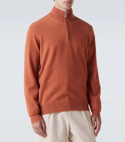 Brunello Cucinelli Cashmere Half-zip Sweater In Orange