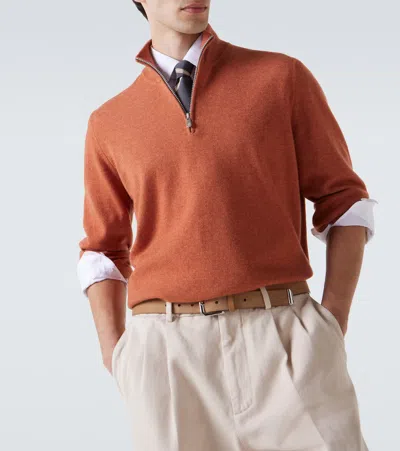 Brunello Cucinelli Cashmere Half-zip Sweater In Orange