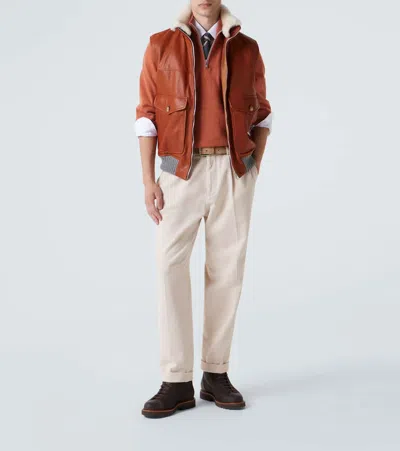 Brunello Cucinelli Cashmere Half-zip Sweater In Orange