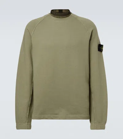 Stone Island Compass Cotton Fleece Sweatshirt In Green