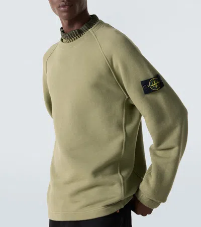 Stone Island Compass Cotton Fleece Sweatshirt In Green