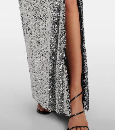 Area One-shoulder Sequined Gown In Gray