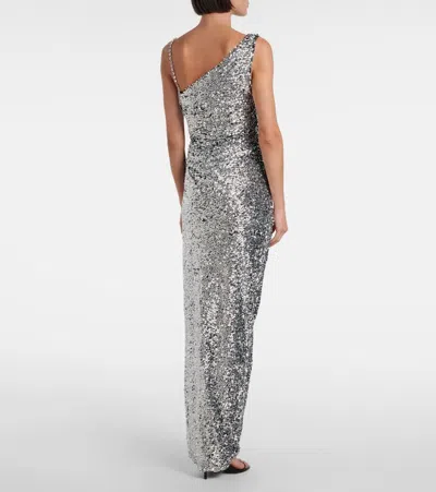 Area One-shoulder Sequined Gown In Gray
