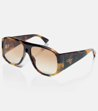 Chloé Teardrop Aviator Sunglasses Tortoiseshell Frame In Brown
