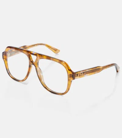 Chloé Optical Native Oversized Aviator Glasses In Brown
