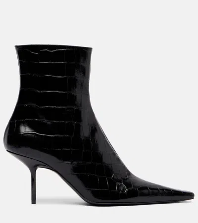 Victoria Beckham 75 Croc-effect Leather Ankle Boots In Black