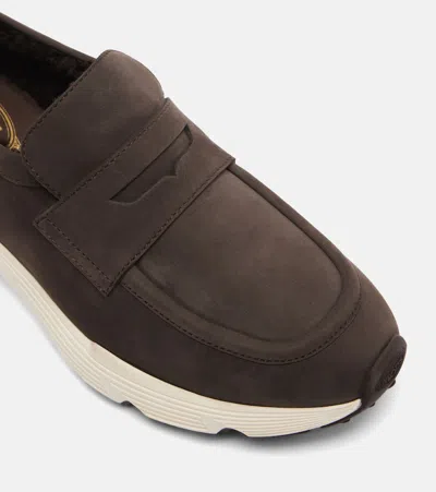 Tod's Sporty Suede Loafers Rubber Sole In Brown