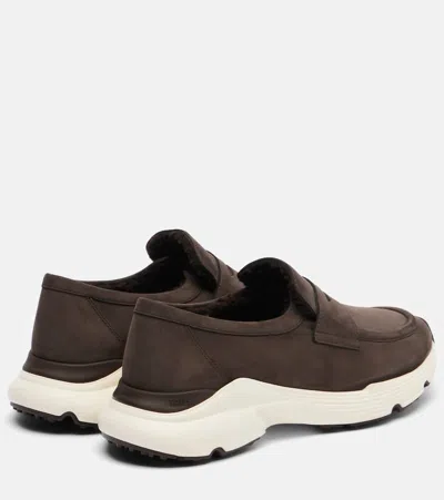 Tod's Sporty Suede Loafers Rubber Sole In Brown