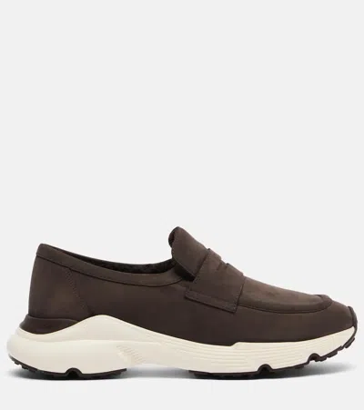 Tod's Sporty Suede Loafers Rubber Sole In Brown