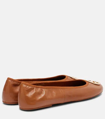 Tory Burch Leather Reva Travel Ballet Flats In Brown