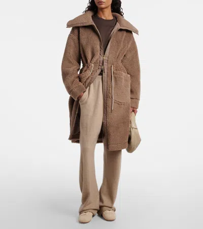 Varley Logan Longline Sherpa Fleece Coat Jacket In Brown