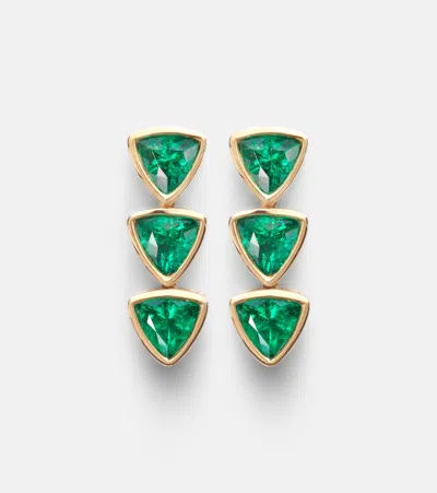 Anita Ko 18kt Gold Drop Earrings With Emeralds In Green
