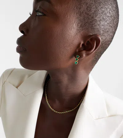 Anita Ko 18kt Gold Drop Earrings With Emeralds In Green