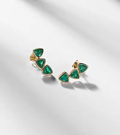 Anita Ko 18kt Gold Drop Earrings With Emeralds In Green