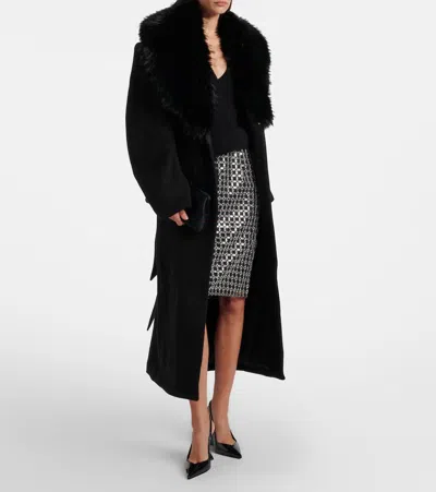 Rotate Birger Christensen Belted Wool Coat In Black