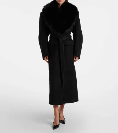 Rotate Birger Christensen Belted Wool Coat In Black