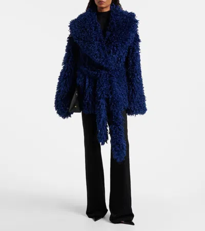 Rotate Birger Christensen Faux-fur Belted Jacket In Blue