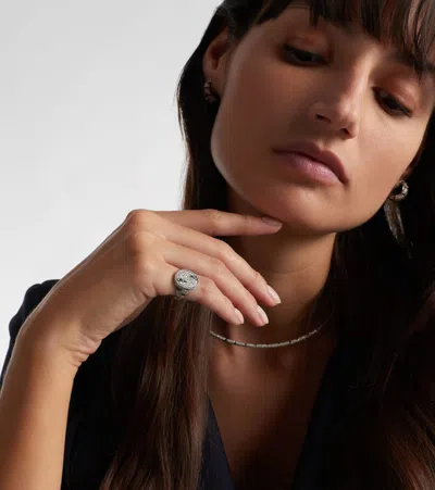 Yvonne Léon Zèbre 18kt White Gold Pinky Ring With Diamonds In Metallic