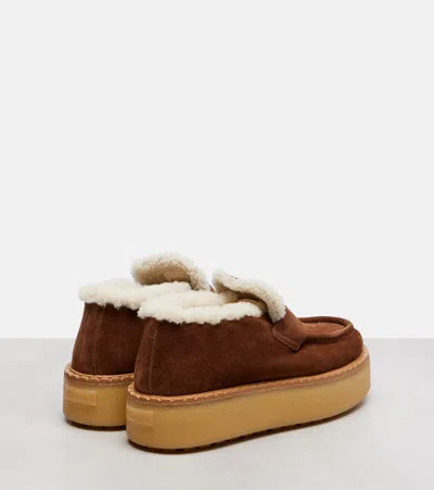 Prada Shearling-lined Suede Loafers In Brown