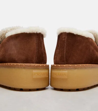 Prada Shearling-lined Suede Loafers In Brown