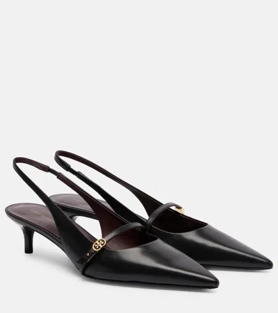 Tory Burch Double T Buckle Slingback Mary Jane Kitten Heel Pump In Black