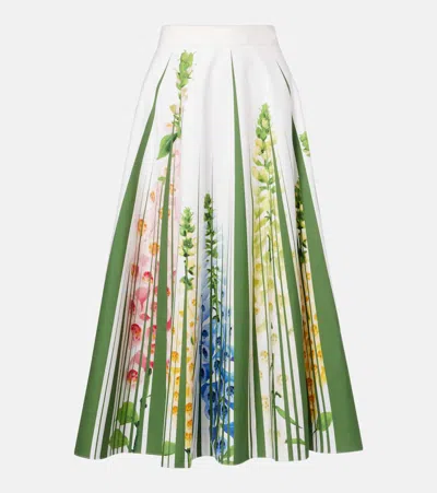 Oscar De La Renta Foxgloves Floral-print Cotton-blend Poplin Midi Skirt In Multi