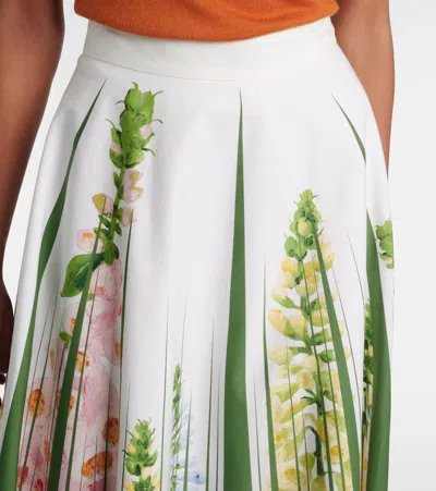 Oscar De La Renta Foxgloves Floral-print Cotton-blend Poplin Midi Skirt In Multi