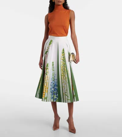 Oscar De La Renta Foxgloves Floral-print Cotton-blend Poplin Midi Skirt In Multi