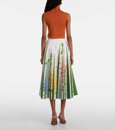 Oscar De La Renta Foxgloves Floral-print Cotton-blend Poplin Midi Skirt In Multi