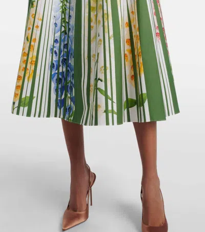Oscar De La Renta Foxgloves Floral-print Cotton-blend Poplin Midi Skirt In Multi
