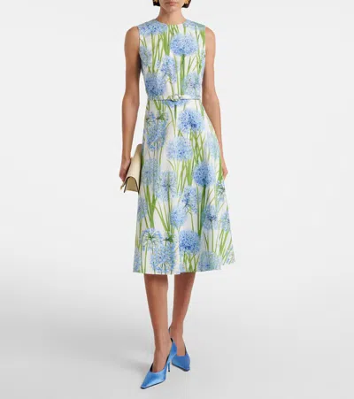 Oscar De La Renta Alliums Poplin Sleeveless Belted Midi Dress In Blue
