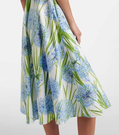 Oscar De La Renta Alliums Poplin Sleeveless Belted Midi Dress In Blue