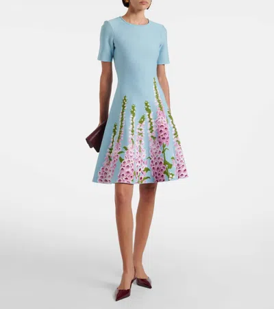 Oscar De La Renta Foxglove Jacquard Knit Dress In Blue
