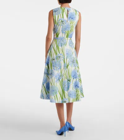 Oscar De La Renta Alliums Poplin Sleeveless Belted Midi Dress In Blue