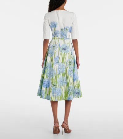 Oscar De La Renta Allium Cotton Stretch Poplin Belted Dress In Green