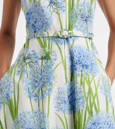 Oscar De La Renta Alliums Poplin Sleeveless Belted Midi Dress In Blue