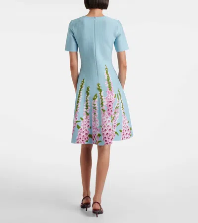 Oscar De La Renta Foxglove Jacquard Knit Dress In Blue