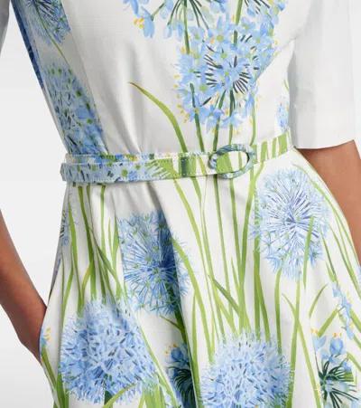 Oscar De La Renta Allium Cotton Stretch Poplin Belted Dress In Green