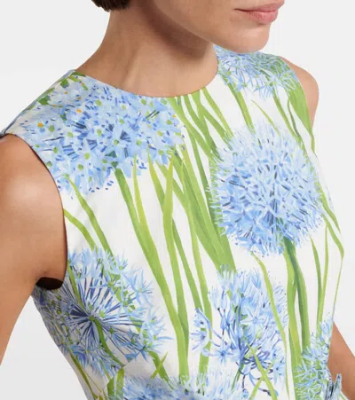 Oscar De La Renta Alliums Poplin Sleeveless Belted Midi Dress In Blue