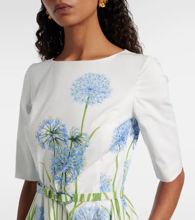 Oscar De La Renta Allium Cotton Stretch Poplin Belted Dress In Green