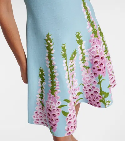 Oscar De La Renta Foxglove Jacquard Knit Dress In Blue