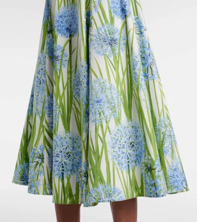 Oscar De La Renta Allium Cotton Stretch Poplin Belted Dress In Green