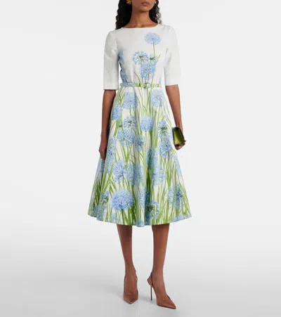 Oscar De La Renta Allium Cotton Stretch Poplin Belted Dress In Green