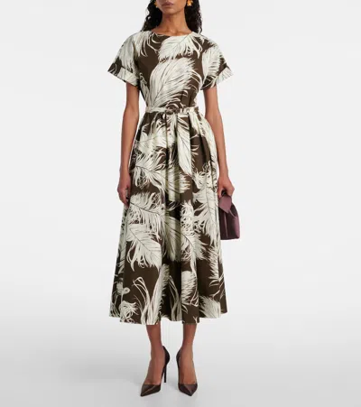 Oscar De La Renta Printed Cotton-blend Poplin Midi Dress In Multi