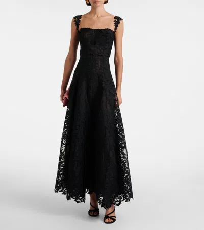 Oscar De La Renta Sleeveless Foxglove Lace Sweetheart-neck Gown In Black